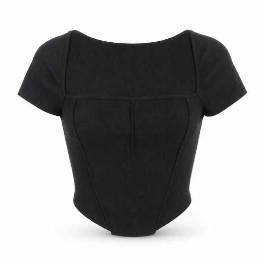 Womens UK Size L SheIn Black Cropped T-Shirt
