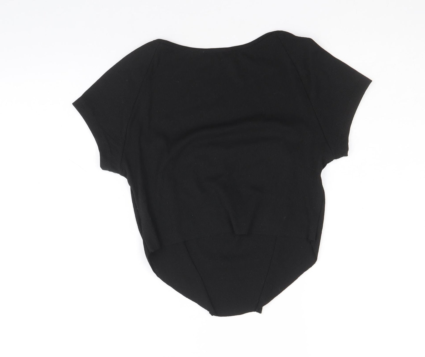 SheIn Womens Black Polyester Cropped T-Shirt Size L Square Neck - Asymmetric hem