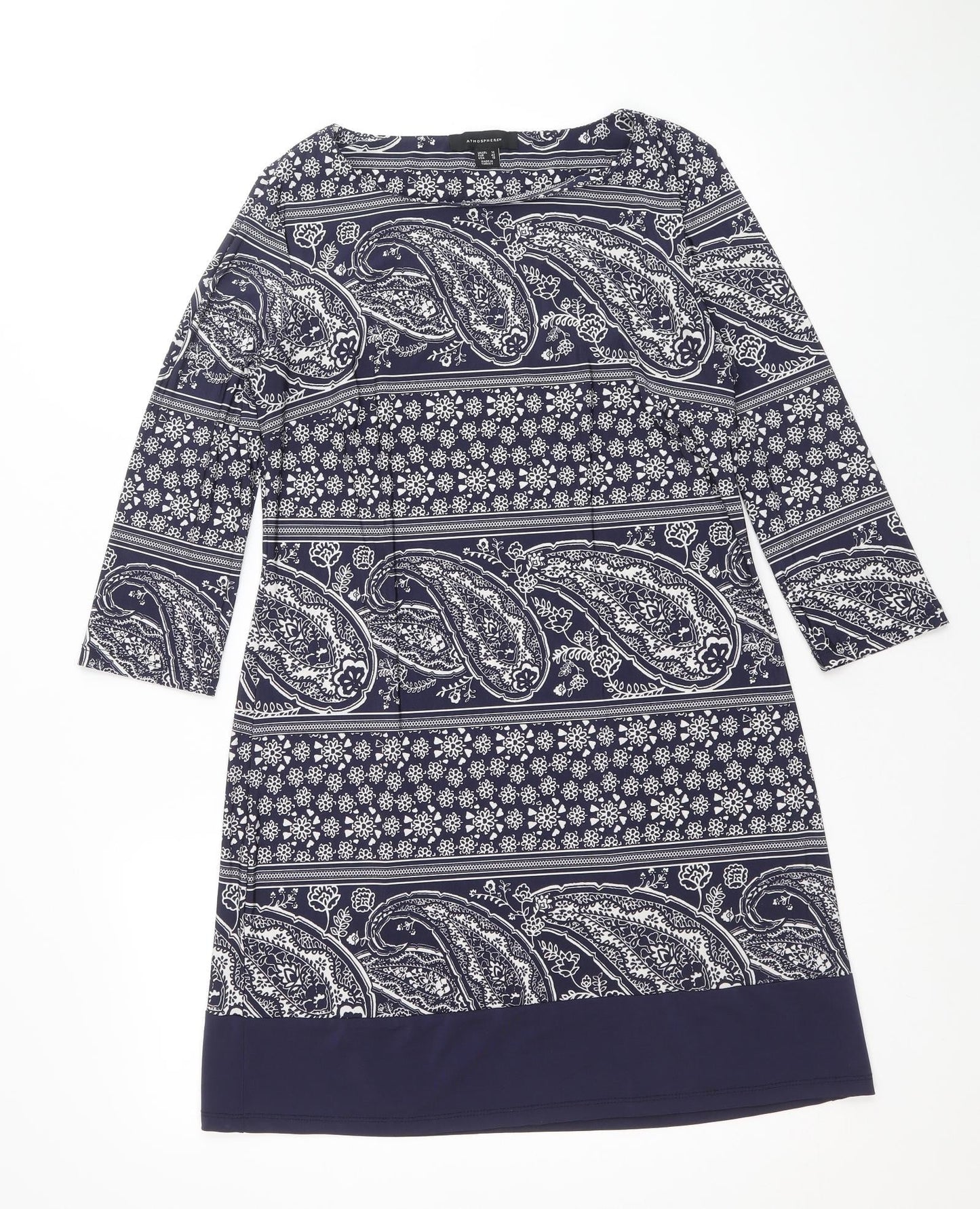 Atmosphere Womens Blue Paisley Viscose A-Line Size 14 Boat Neck Pullover