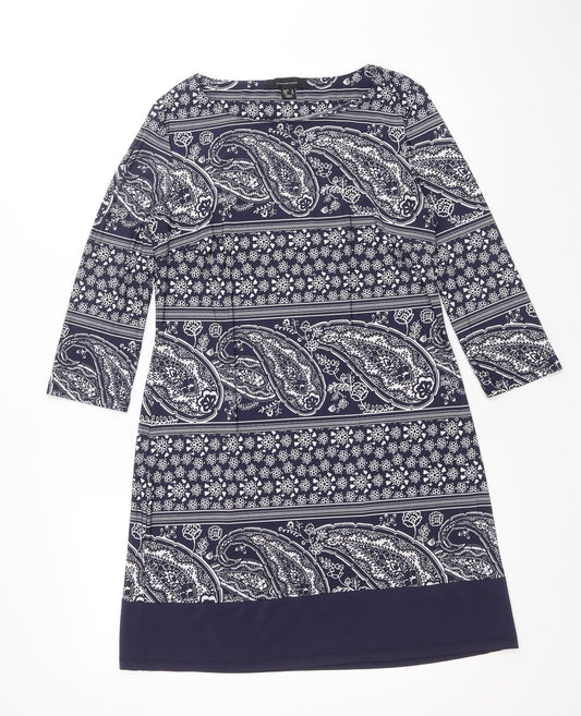 Atmosphere Womens Blue Paisley Viscose A-Line Size 14 Boat Neck Pullover