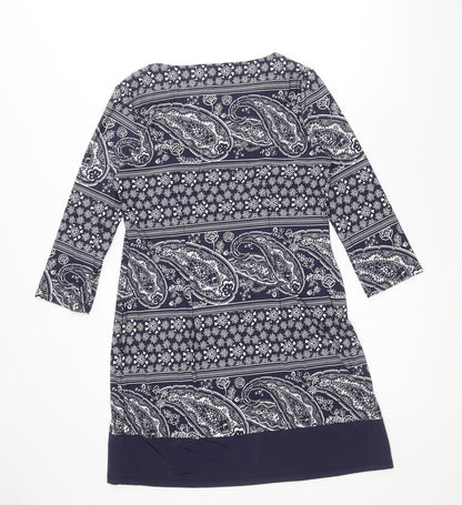 Atmosphere Womens Blue Paisley Viscose A-Line Size 14 Boat Neck Pullover