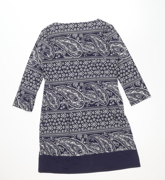 Atmosphere Womens Blue Paisley Viscose A-Line Size 14 Boat Neck Pullover