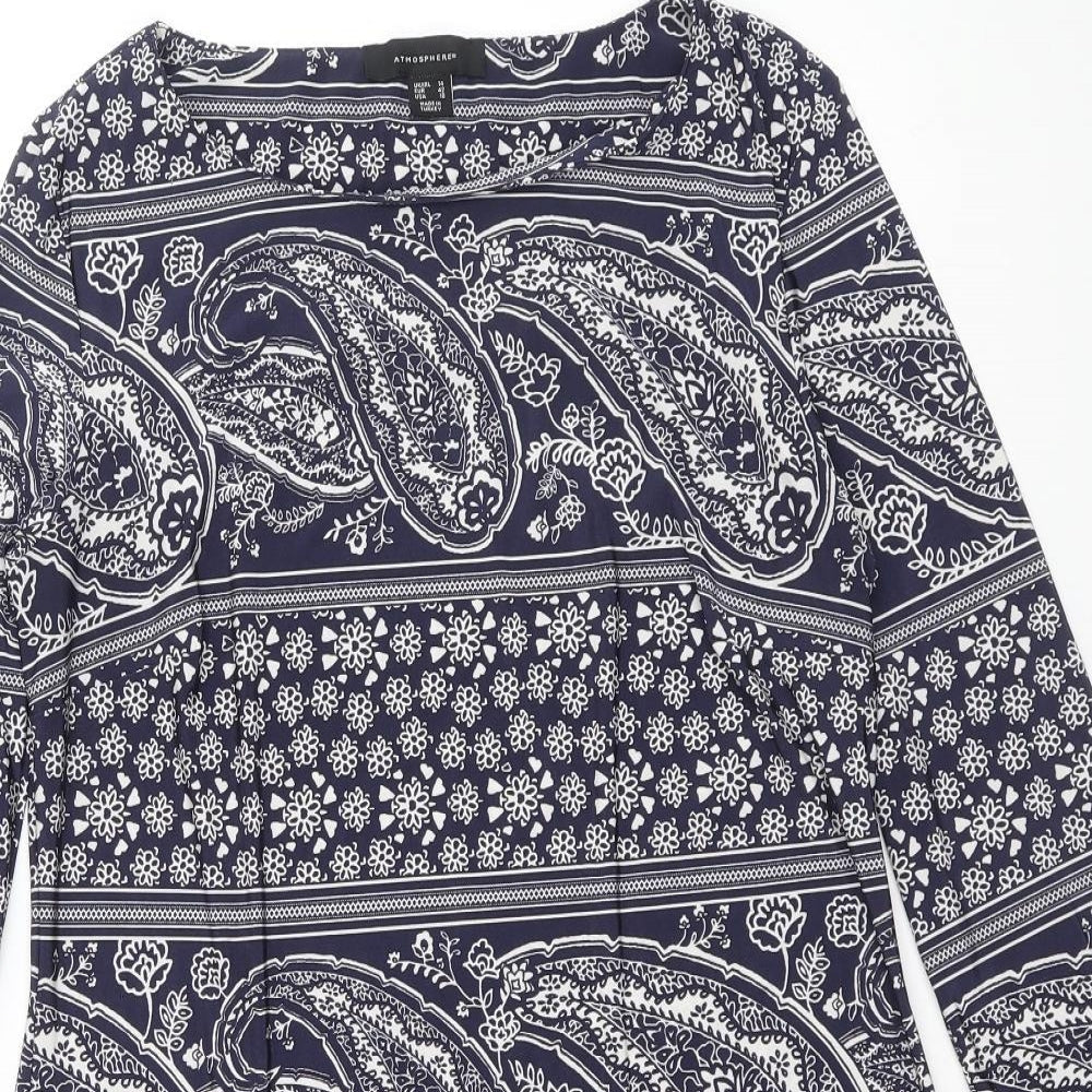 Atmosphere Womens Blue Paisley Viscose A-Line Size 14 Boat Neck Pullover