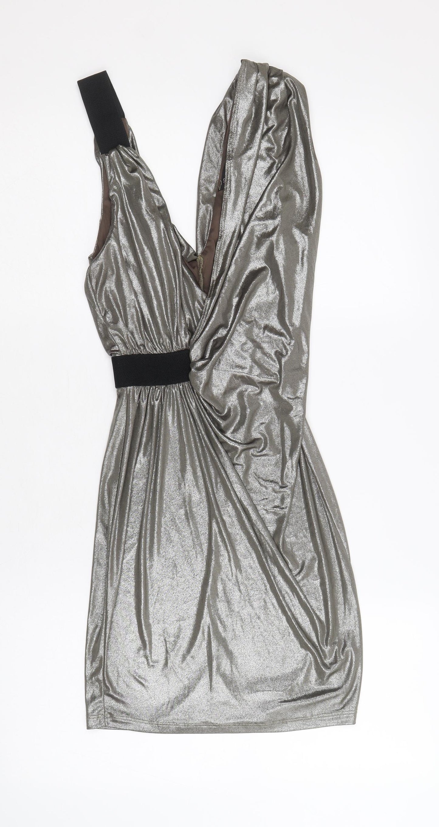 Miss Selfridge Womens Silver Polyester Shift Size 6 V-Neck Pullover