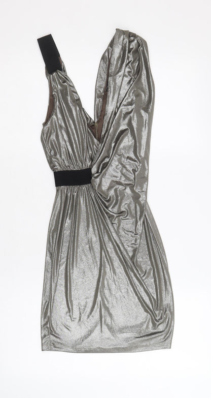 Miss Selfridge Womens Silver Polyester Shift Size 6 V-Neck Pullover