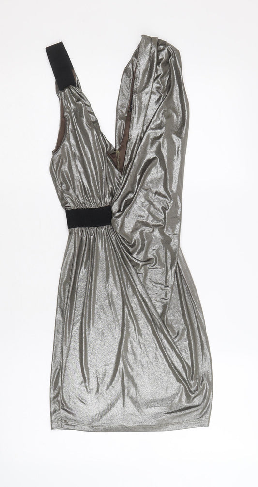 Miss Selfridge Womens Silver Polyester Shift Size 6 V-Neck Pullover