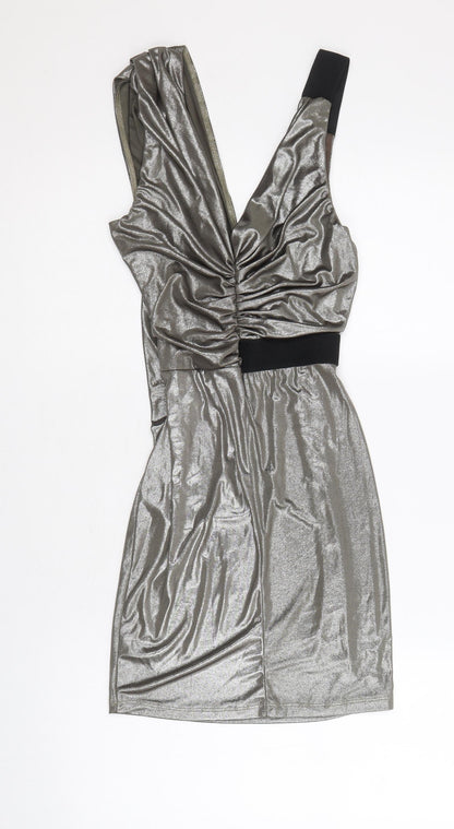 Miss Selfridge Womens Silver Polyester Shift Size 6 V-Neck Pullover