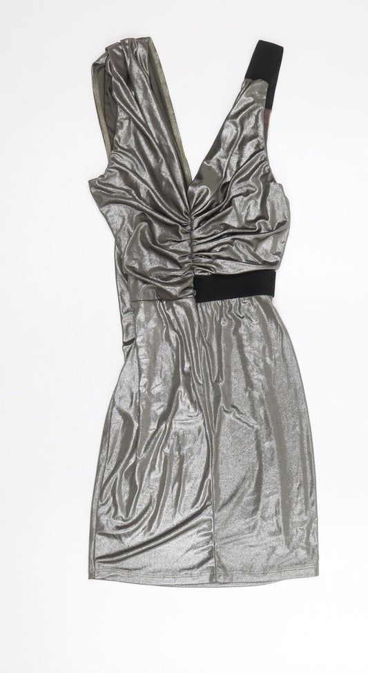 Miss Selfridge Womens Silver Polyester Shift Size 6 V-Neck Pullover