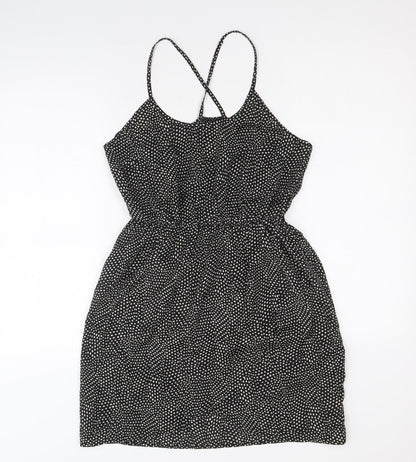 FOREVER 21 Womens Black Polka Dot Polyester A-Line Size S Round Neck Pullover