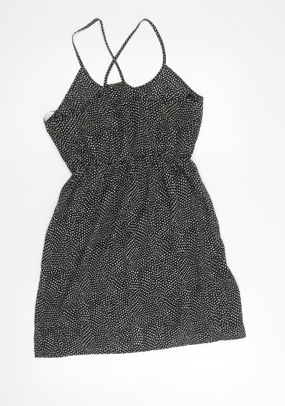 FOREVER 21 Womens Black Polka Dot Polyester A-Line Size S Round Neck Pullover