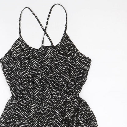 FOREVER 21 Womens Black Polka Dot Polyester A-Line Size S Round Neck Pullover