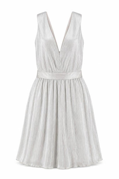 Miss Selfridge Womens Silver Polyester Skater Dress Size 8 V-Neck Zip