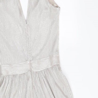 Miss Selfridge Womens Silver Polyester Skater Dress Size 8 V-Neck Zip