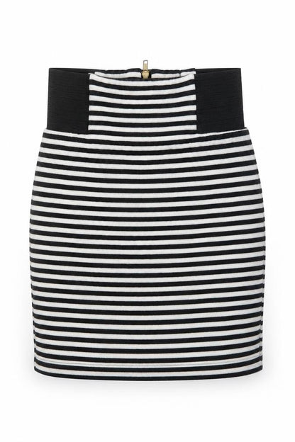 Topshop Womens Black Striped Cotton Bandage Skirt Size 8 Zip