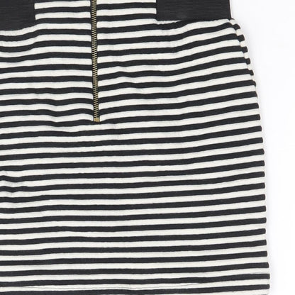 Topshop Womens Black Striped Cotton Bandage Skirt Size 8 Zip