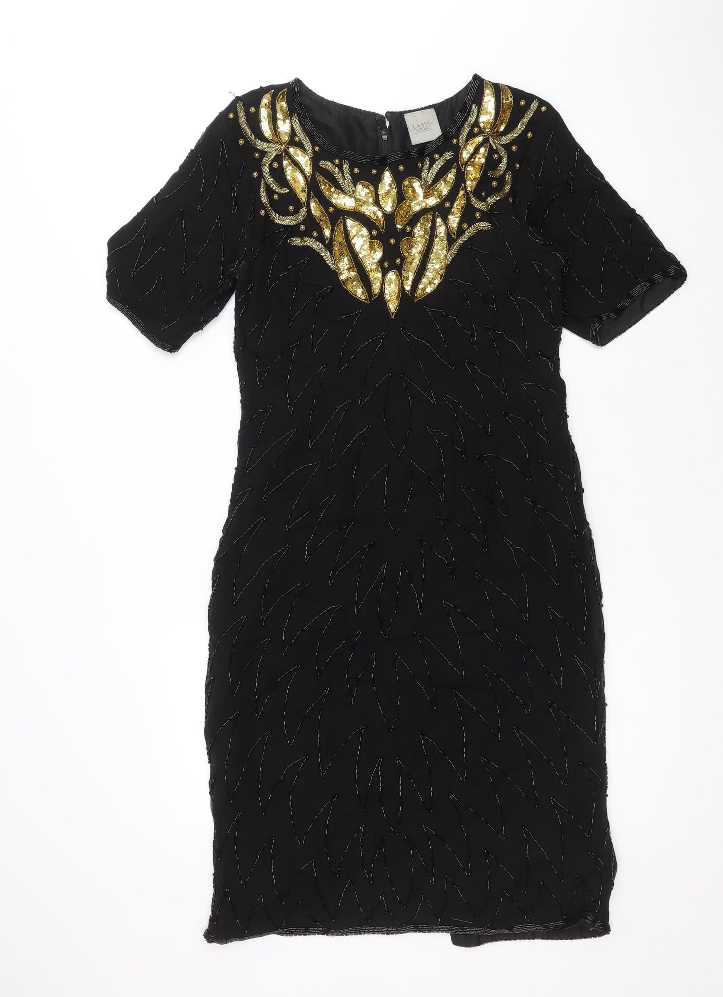 Classic Woman Womens Black Viscose A-Line Size 10 Round Neck Zip