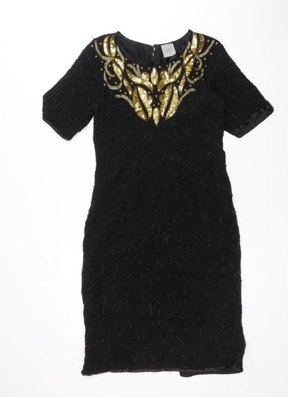 Classic Woman Womens Black Viscose A-Line Size 10 Round Neck Zip
