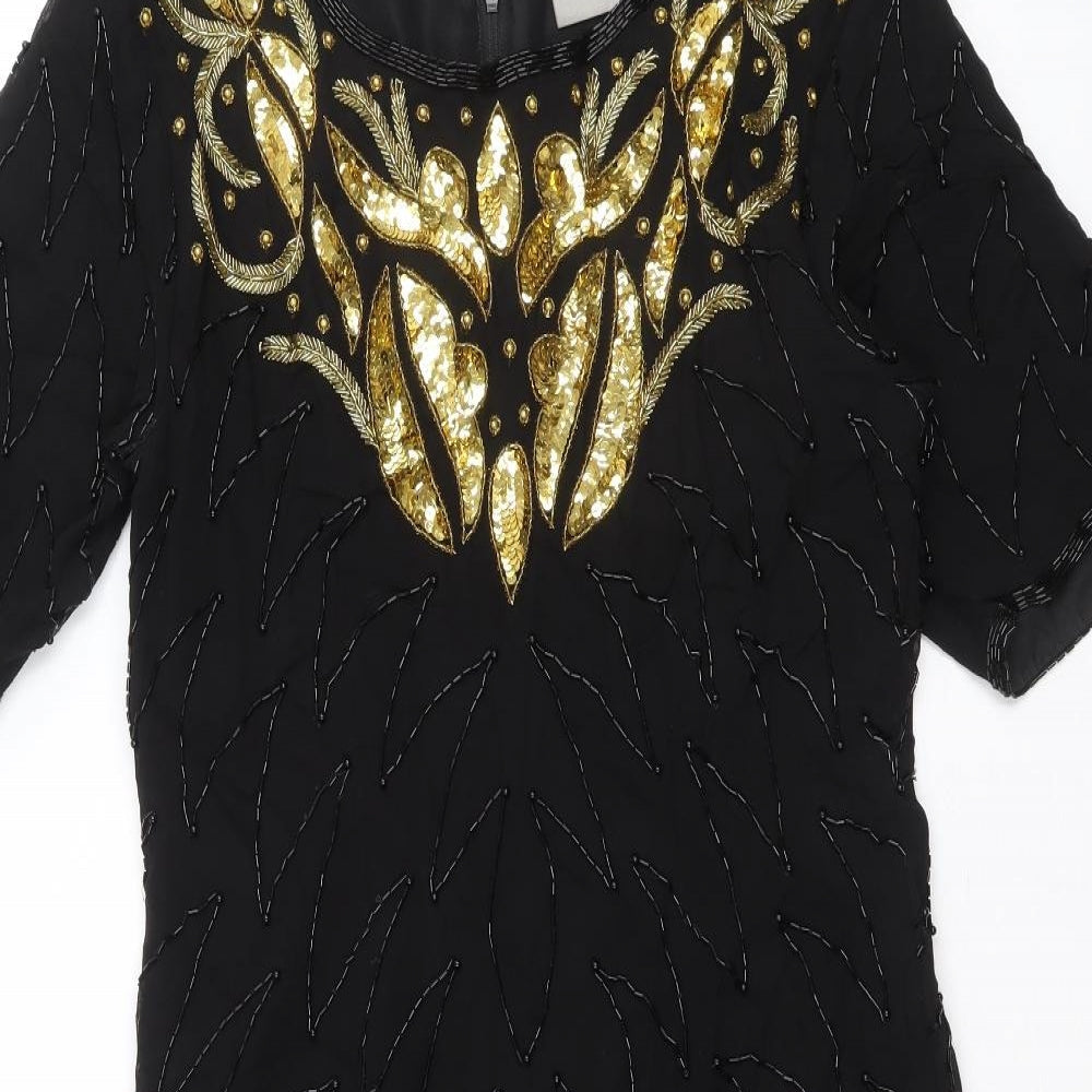 Classic Woman Womens Black Viscose A-Line Size 10 Round Neck Zip