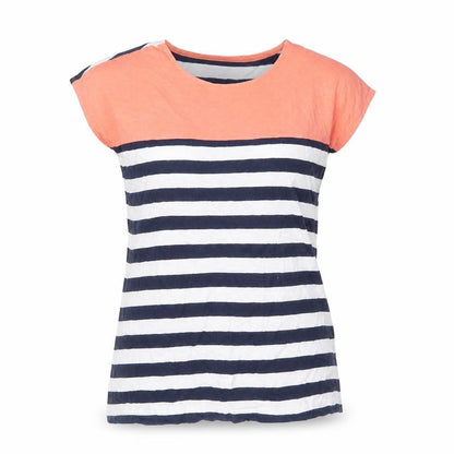 Bonprix Collection Womens Multicoloured Striped 100% Cotton Basic T-Shirt Size S Round Neck