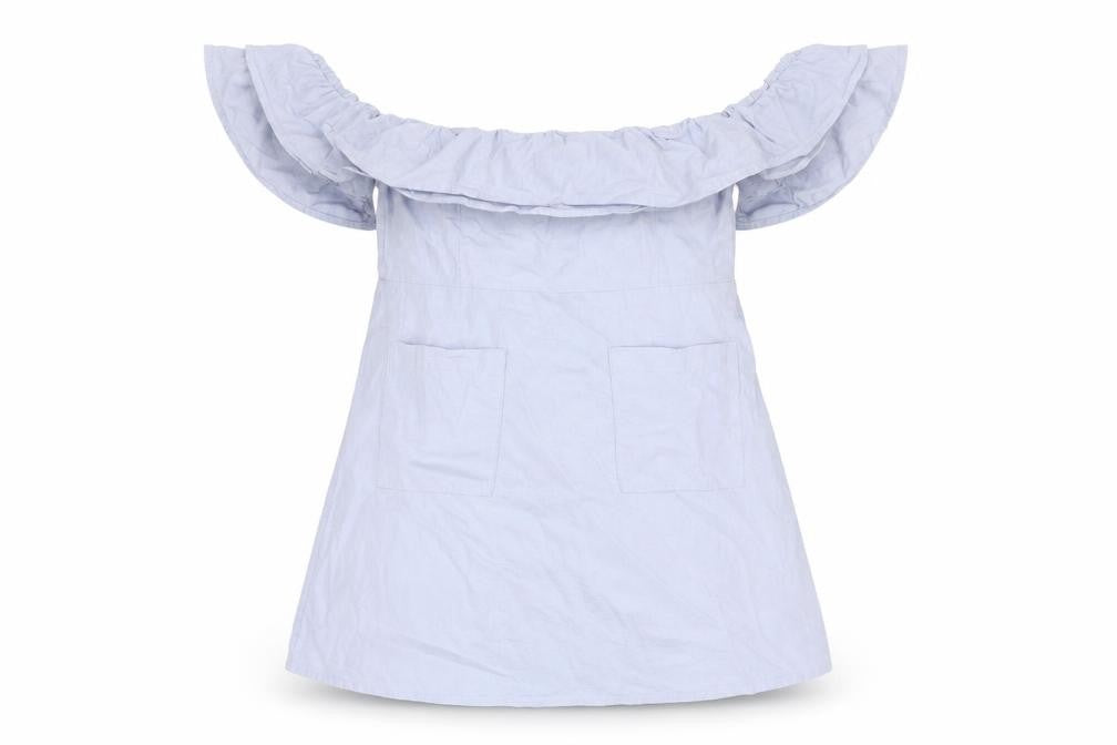 ASOS Womens Blue 100% Cotton A-Line Size 10 Off the Shoulder Zip