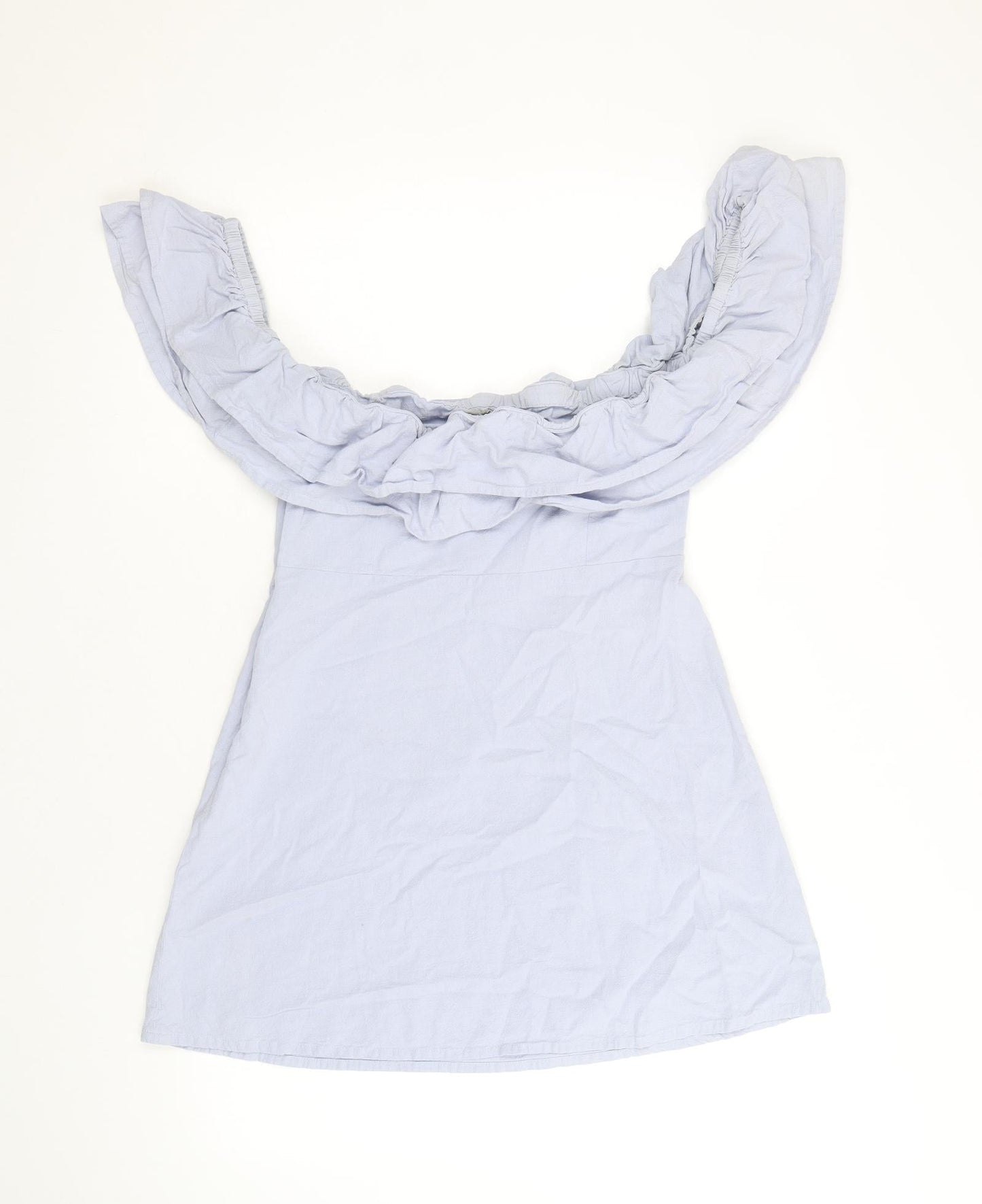 ASOS Womens Blue 100% Cotton A-Line Size 10 Off the Shoulder Zip
