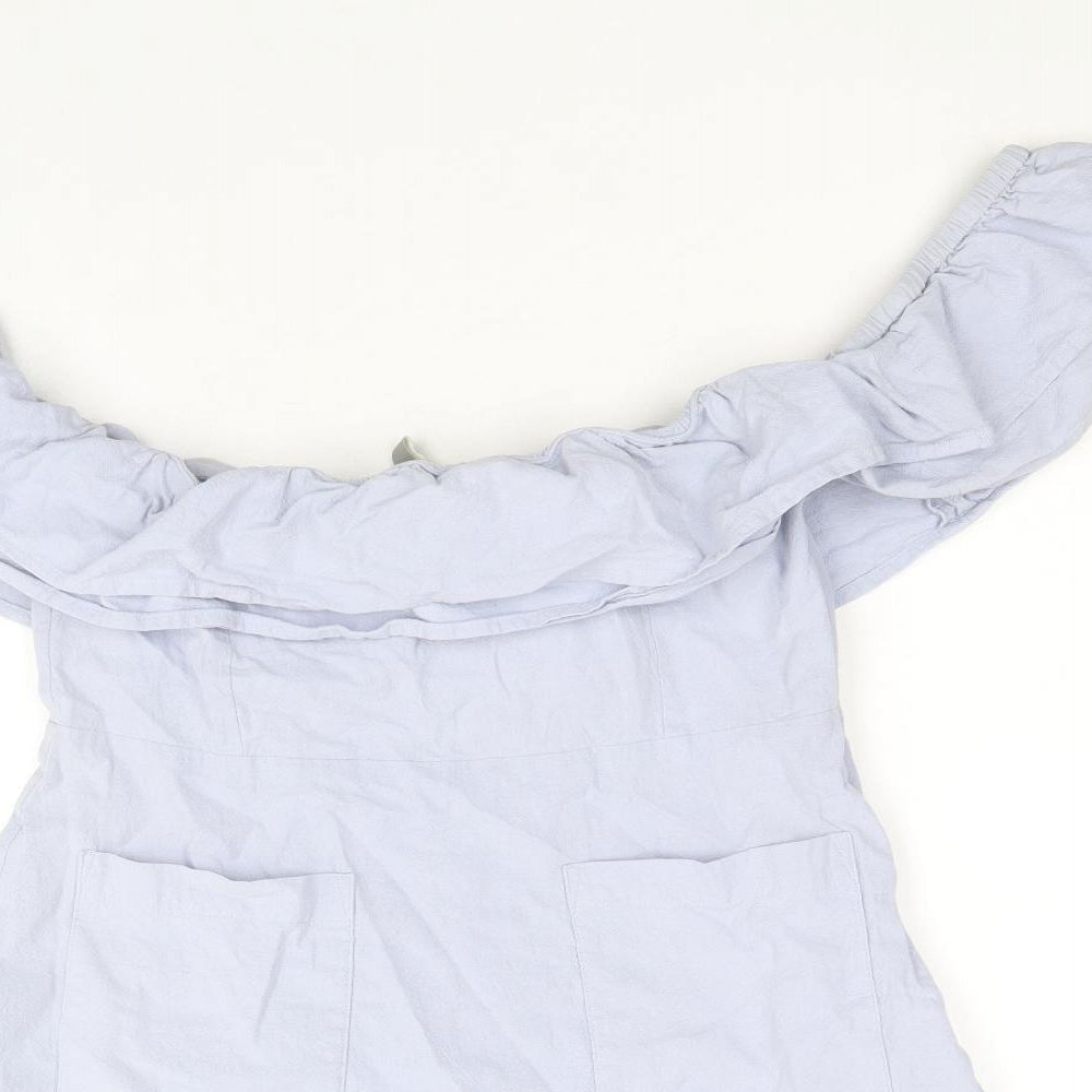 ASOS Womens Blue 100% Cotton A-Line Size 10 Off the Shoulder Zip