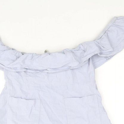 ASOS Womens Blue 100% Cotton A-Line Size 10 Off the Shoulder Zip