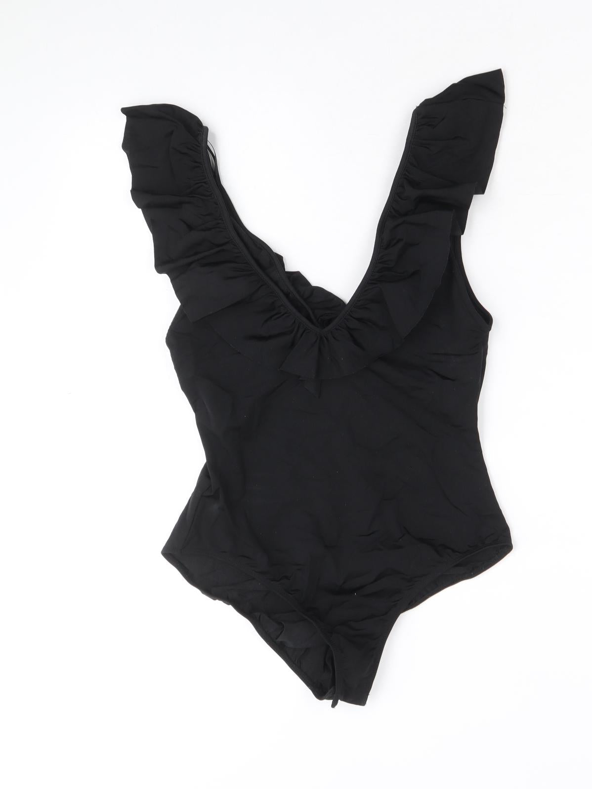 Zara Womens Black Polyamide Bodysuit One-Piece Size S Snap