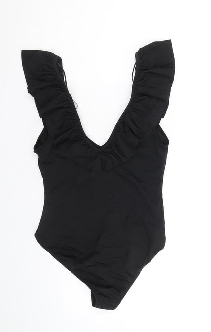 Zara Womens Black Polyamide Bodysuit One-Piece Size S Snap