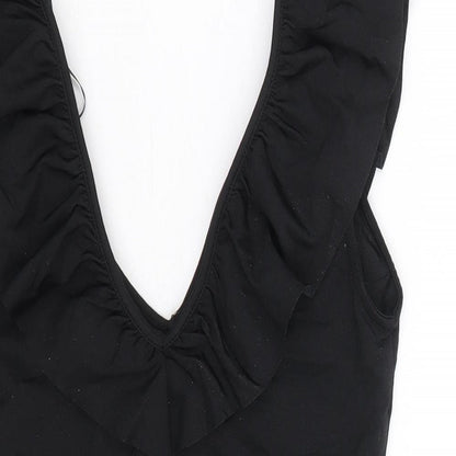 Zara Womens Black Polyamide Bodysuit One-Piece Size S Snap