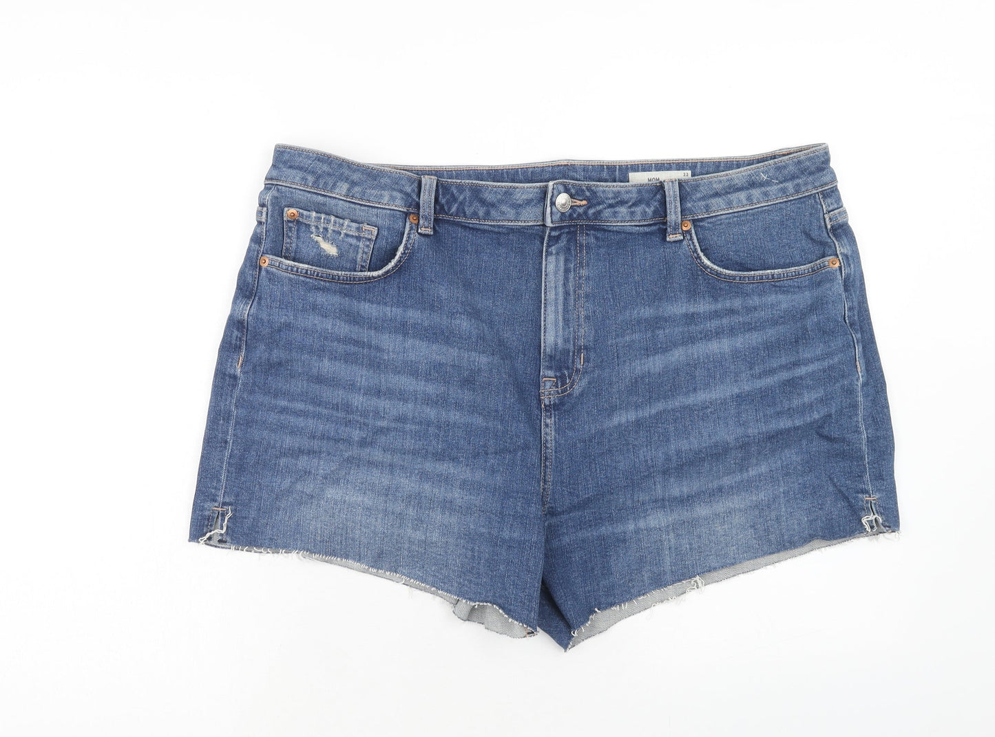 Marks and Spencer Womens Blue Cotton Cut-Off Shorts Size 22 Regular Zip