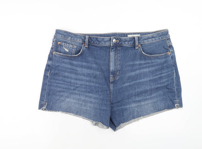 Marks and Spencer Womens Blue Cotton Cut-Off Shorts Size 22 Regular Zip