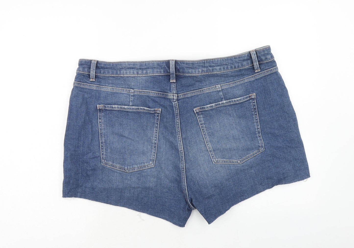 Marks and Spencer Womens Blue Cotton Cut-Off Shorts Size 22 Regular Zip