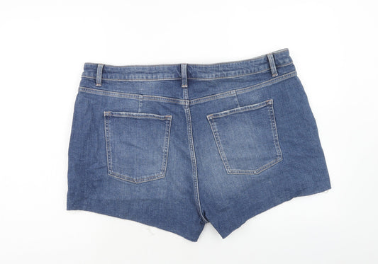 Marks and Spencer Womens Blue Cotton Cut-Off Shorts Size 22 Regular Zip