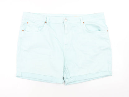Marks and Spencer Womens Blue Cotton Boyfriend Shorts Size 2XS Regular Zip
