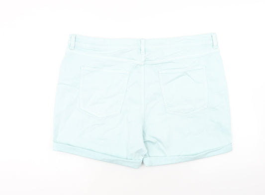 Marks and Spencer Womens Blue Cotton Boyfriend Shorts Size 2XS Regular Zip