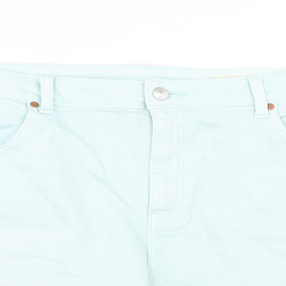 Marks and Spencer Womens Blue Cotton Boyfriend Shorts Size 2XS Regular Zip