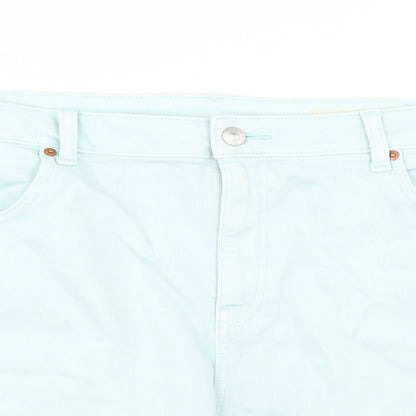 Marks and Spencer Womens Blue Cotton Boyfriend Shorts Size 2XS Regular Zip