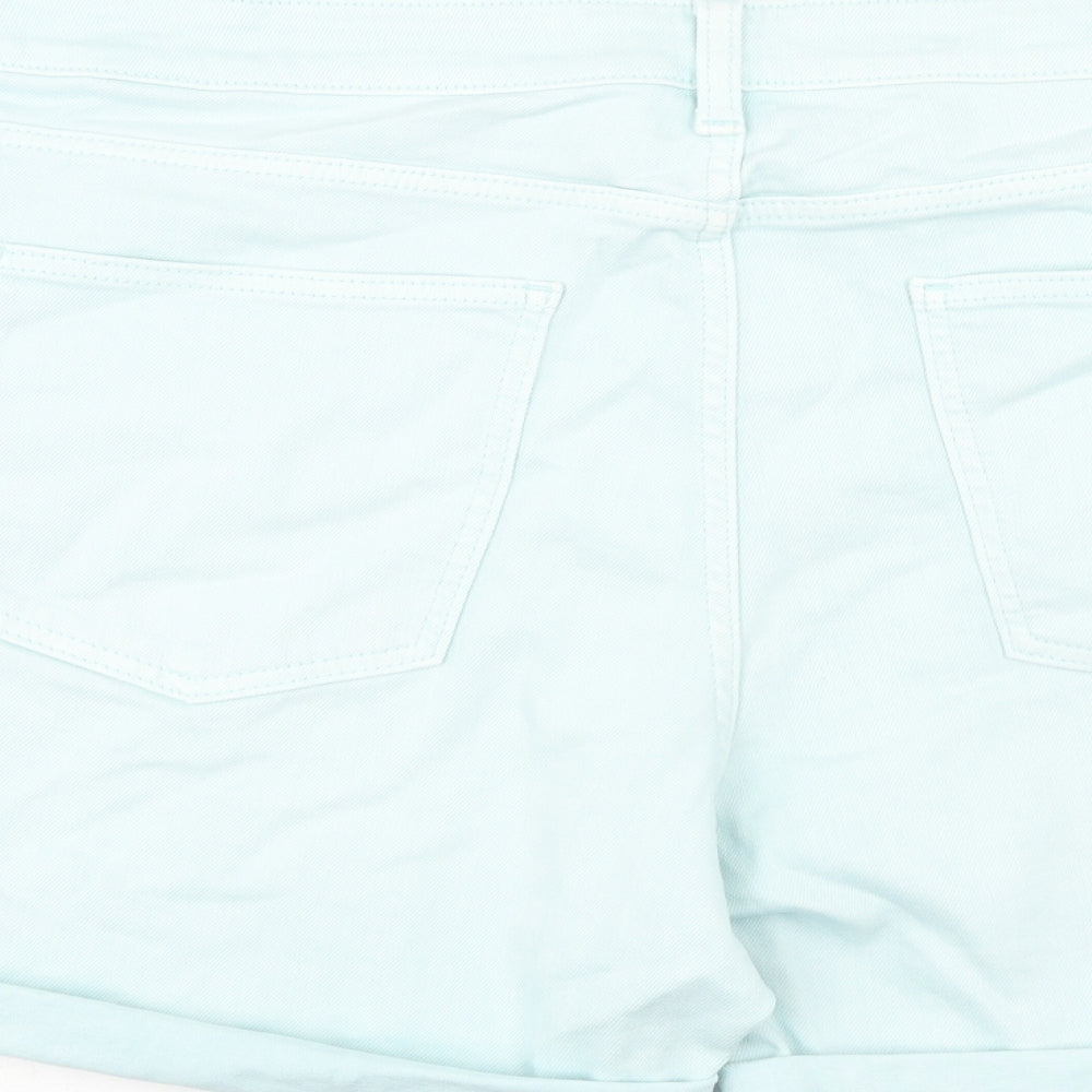 Marks and Spencer Womens Blue Cotton Boyfriend Shorts Size 2XS Regular Zip