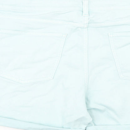 Marks and Spencer Womens Blue Cotton Boyfriend Shorts Size 2XS Regular Zip