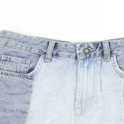 Stradivarius Womens Blue Check Cotton Cut-Off Shorts Size 6 Regular Zip