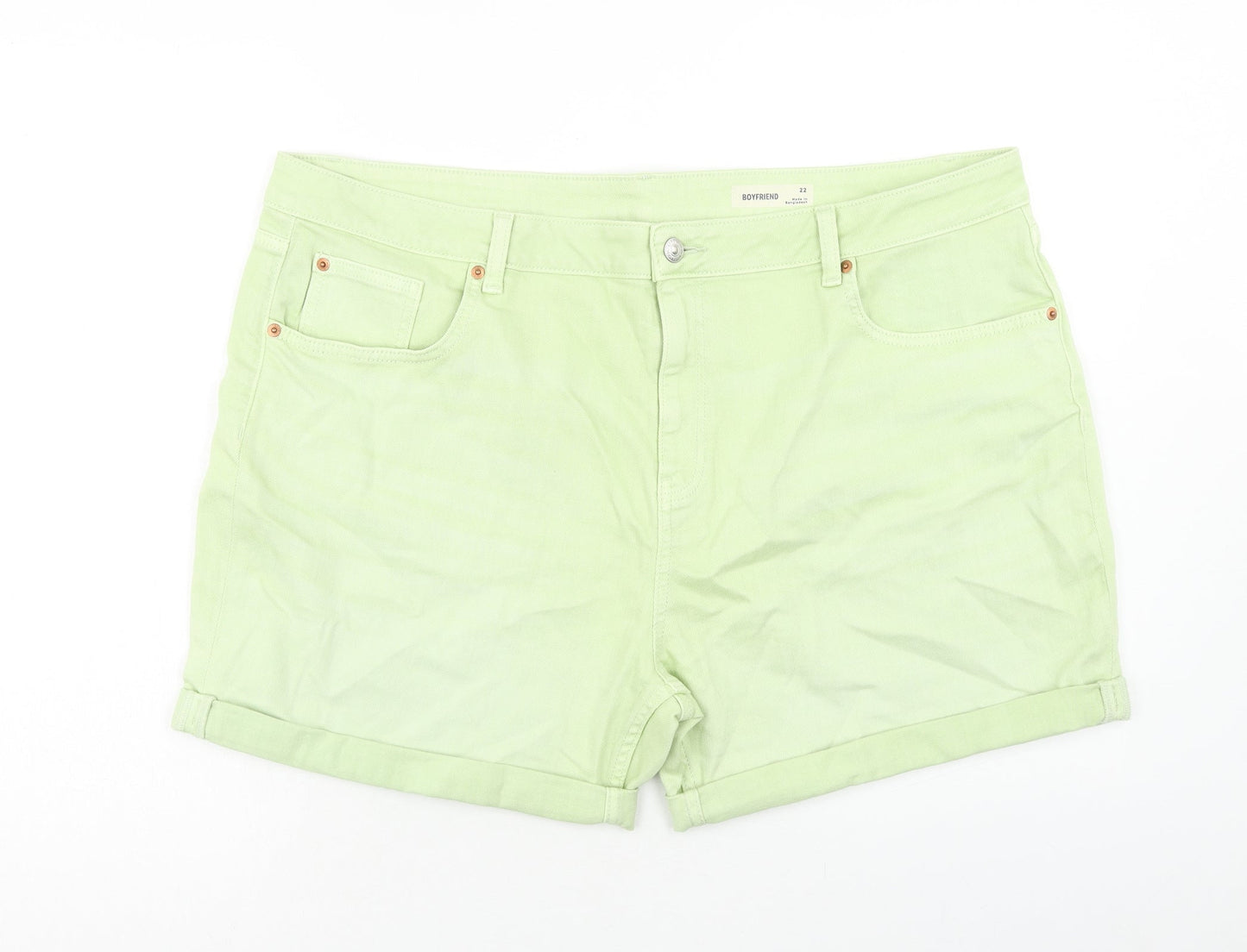 Marks and Spencer Womens Green Cotton Boyfriend Shorts Size 22 Regular Zip