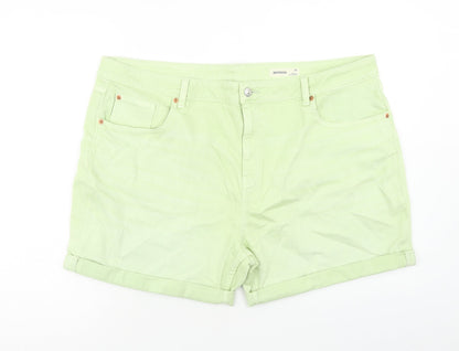 Marks and Spencer Womens Green Cotton Boyfriend Shorts Size 22 Regular Zip