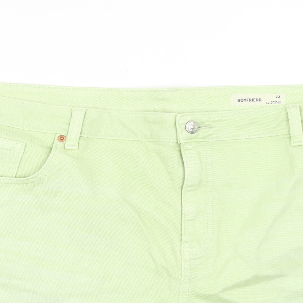 Marks and Spencer Womens Green Cotton Boyfriend Shorts Size 22 Regular Zip