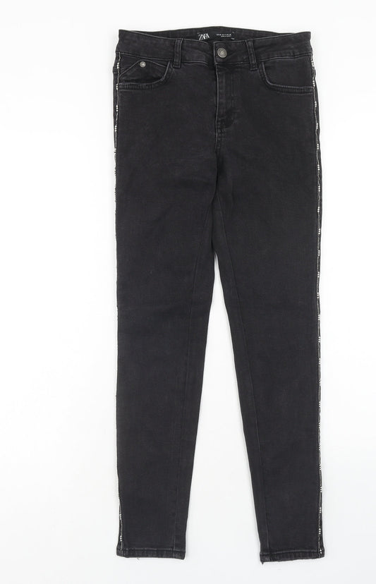 Zara Womens Black Cotton Skinny Jeans Size 8 Regular Zip