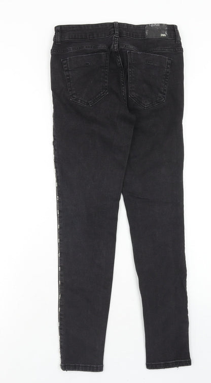 Zara Womens Black Cotton Skinny Jeans Size 8 Regular Zip