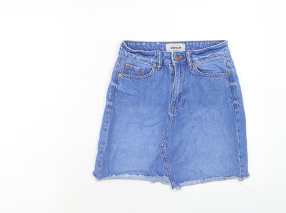 New Look Womens Blue Cotton Straight & Pencil Skirt Size 6 Zip