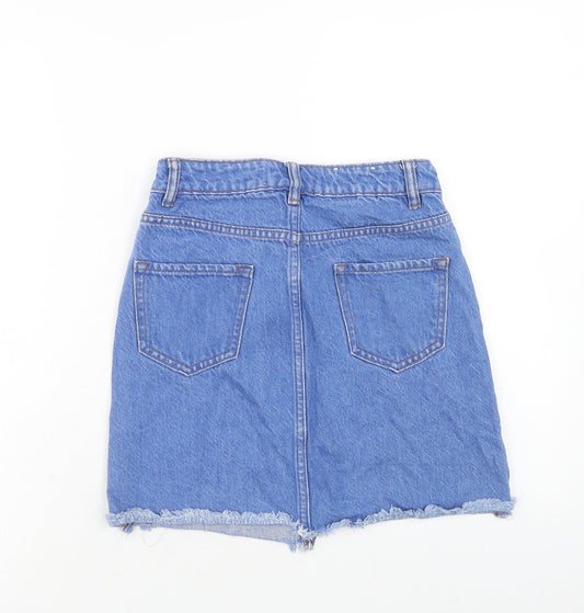 New Look Womens Blue Cotton Straight & Pencil Skirt Size 6 Zip