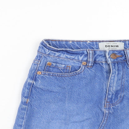 New Look Womens Blue Cotton Straight & Pencil Skirt Size 6 Zip