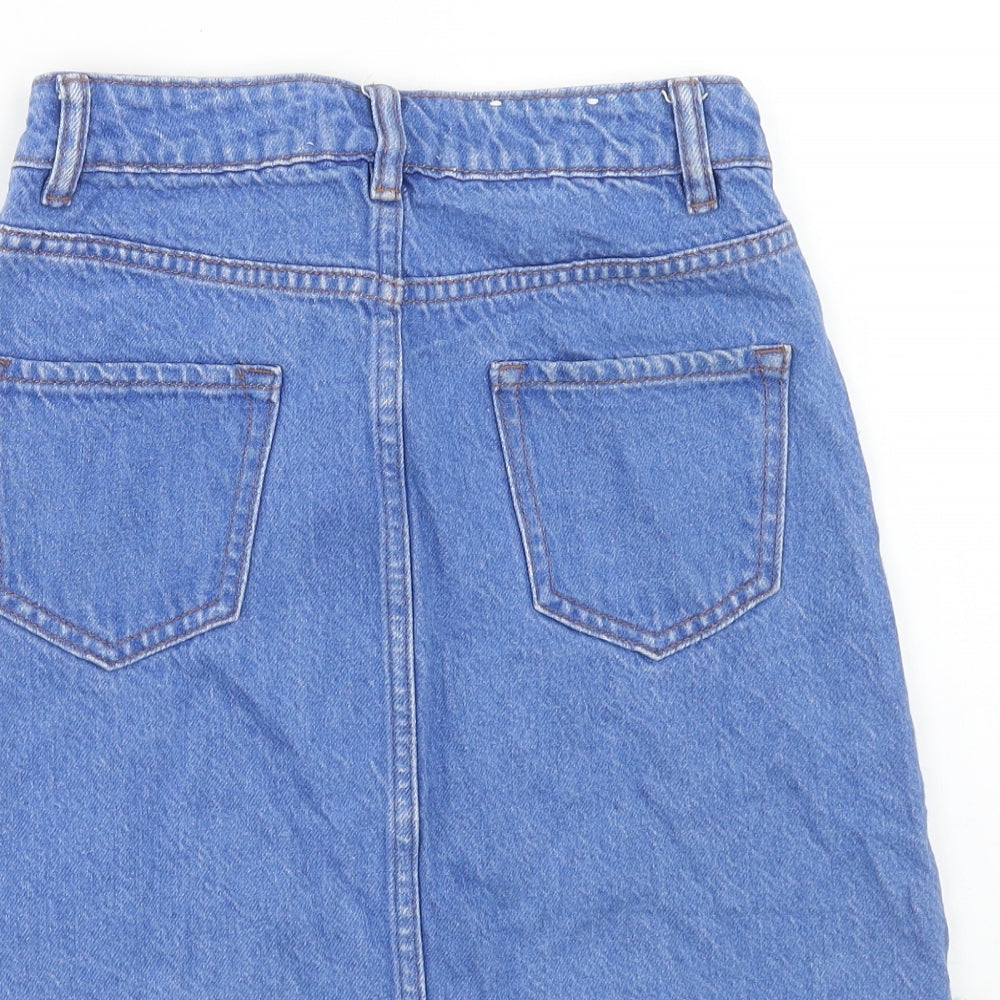 New Look Womens Blue Cotton Straight & Pencil Skirt Size 6 Zip